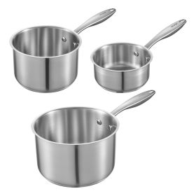 Stainless Steel Saucepan Set, 1 QT & 2 QT & 3 QT Saucepans with Glass Lids, Multipurpose Nonstick Stainless Steel Sauce Pot with Ergonomic Handle